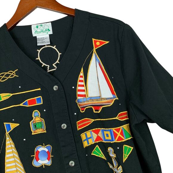 Vintage Quacker Factory Sailing Shirt Short Sleeve Boating Nautical Women's L - Picture 4 of 9